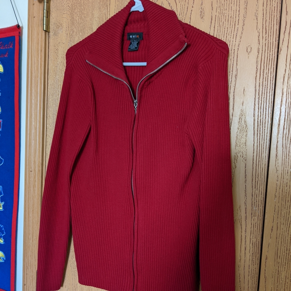 Evie full zip red sweater l/s
